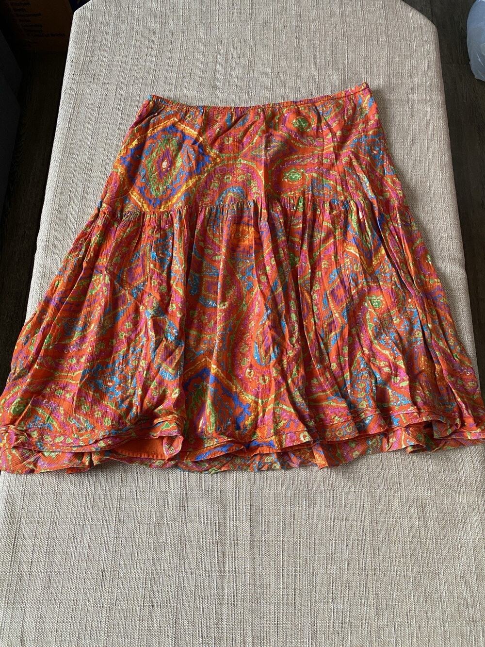 Lauren Ralph Lauren Tiered Paisley Skirt Boho Peasant Style Size M